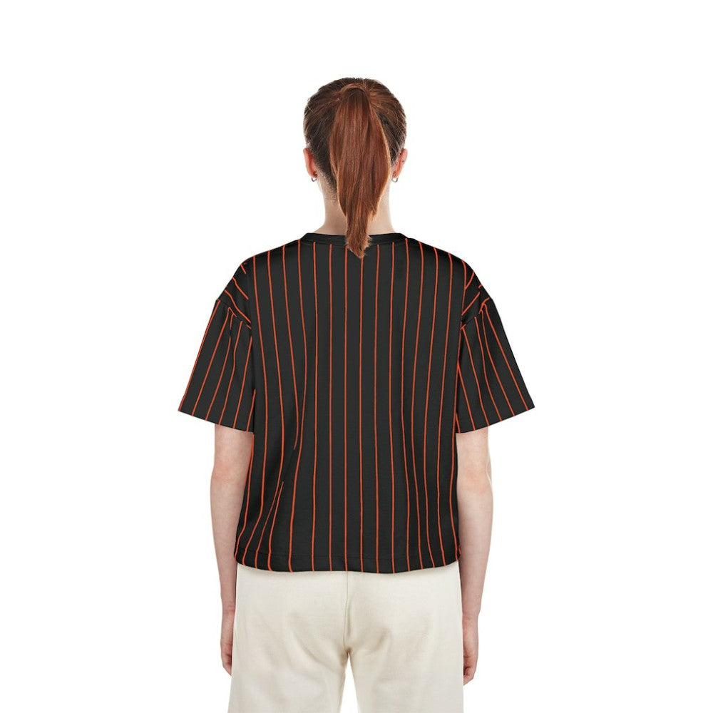 Baltimore Orioles Women's Cooperstown Collection Multiplier Pinstripe Cropped T-Shirt - Black | New Era