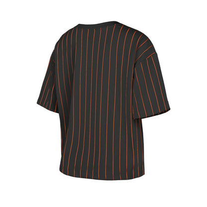 Baltimore Orioles Women's Cooperstown Collection Multiplier Pinstripe Cropped T-Shirt - Black | New Era