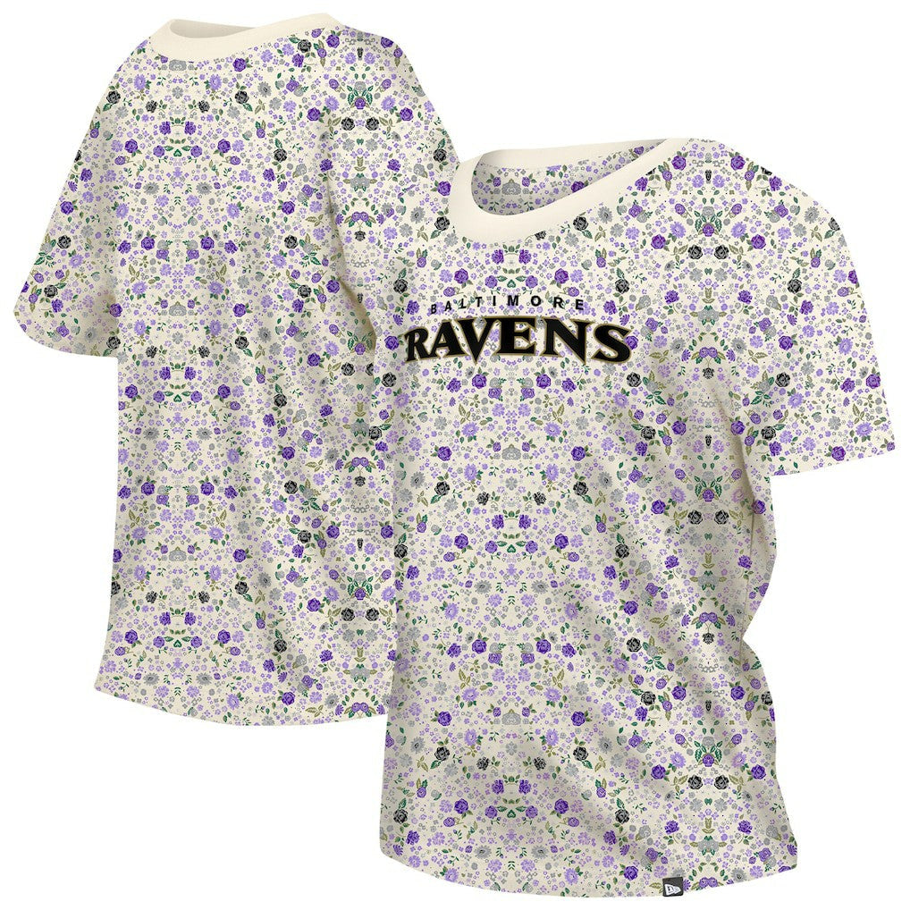 Baltimore Ravens New Era Women's Glam Game Floral Scoop Neck T-Shirt - Cream on sale