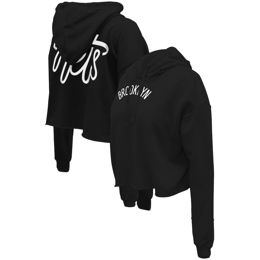 Brooklyn Nets Stadium Essentials Women's Origins Script Cropped Pullover Hoodie - Black for sale