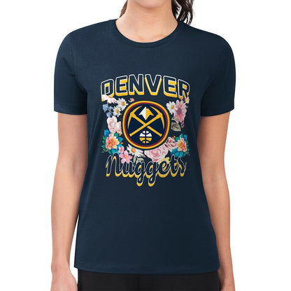 Denver Nuggets G-III 4Her by Carl Banks Women's Super-Slim Fit Lightweight Flowers Team Logo Graphic T-Shirt sale - Navy on sale