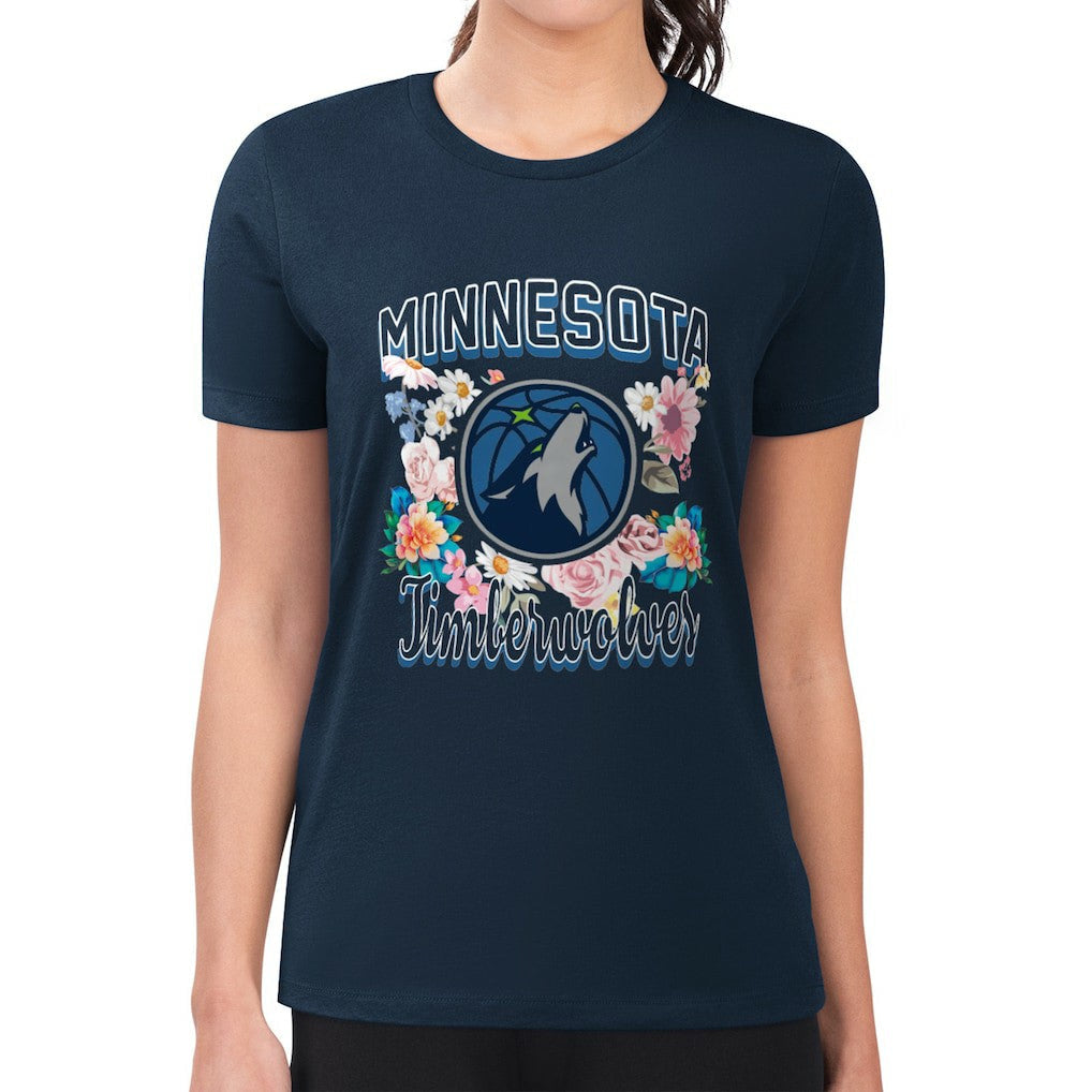 Minnesota Timberwolves G-III 4Her by Carl Banks Women's Super-Slim Fit Lightweight Flowers Team Logo Graphic T-Shirt - Navy for sale