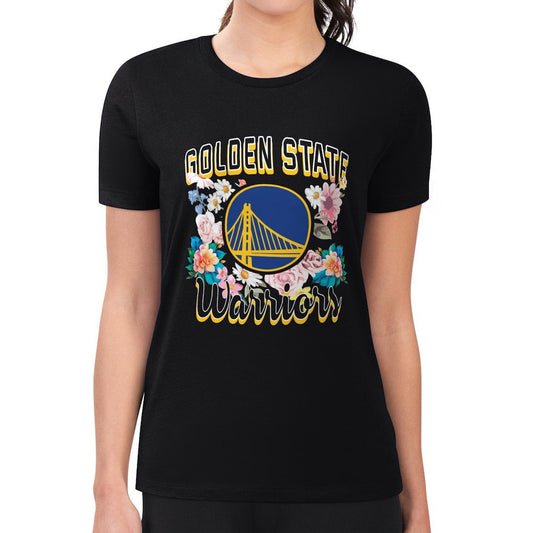 Golden State Warriors G-III 4Her by Carl Banks Women's Super-Slim Fit Lightweight Flowers Team Logo Graphic T-Shirt sale - Black discount