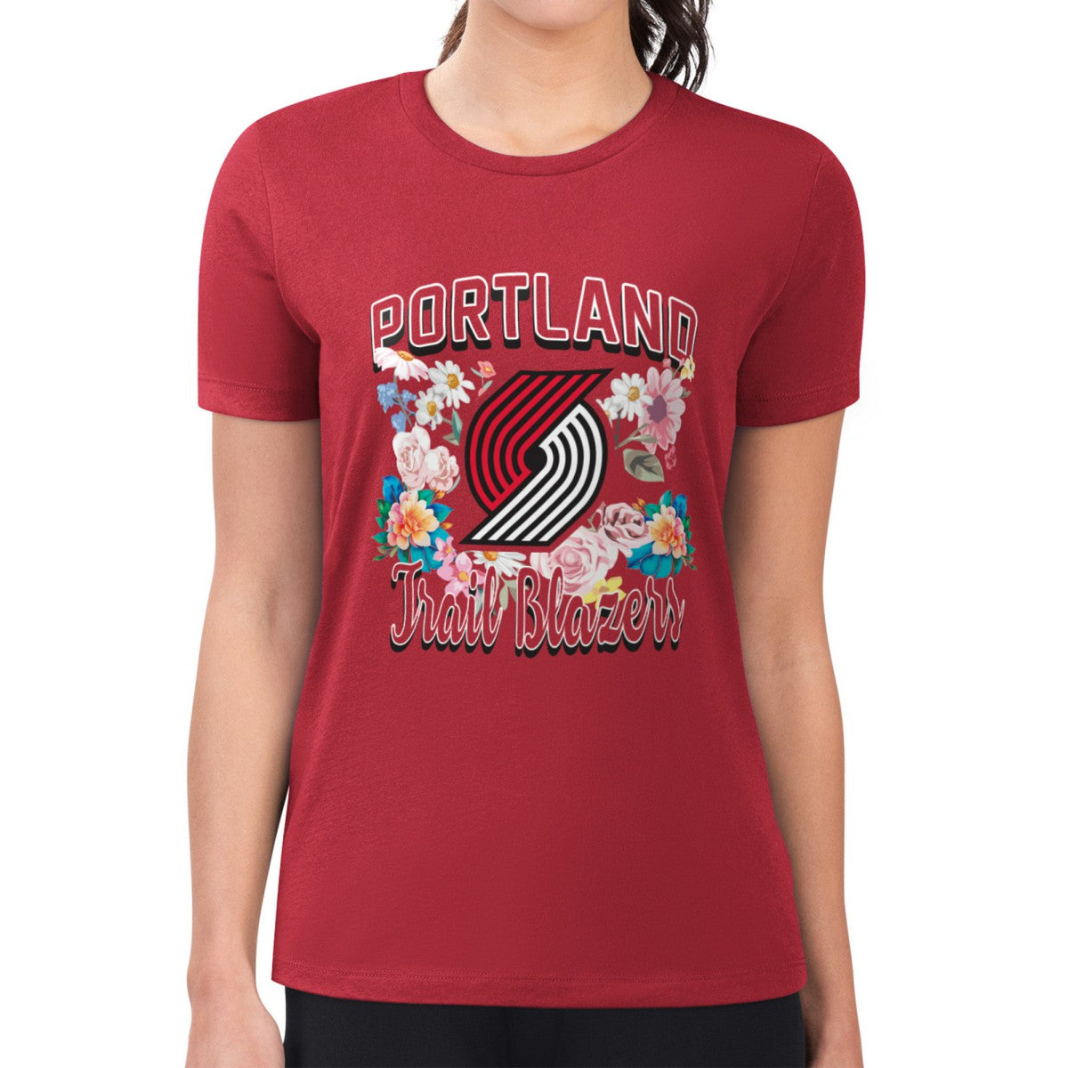 Portland Trail Blazers G-III 4Her by Carl Banks Women's Super-Slim Fit Lightweight Flowers Team Logo Graphic T-Shirt - Red on sale