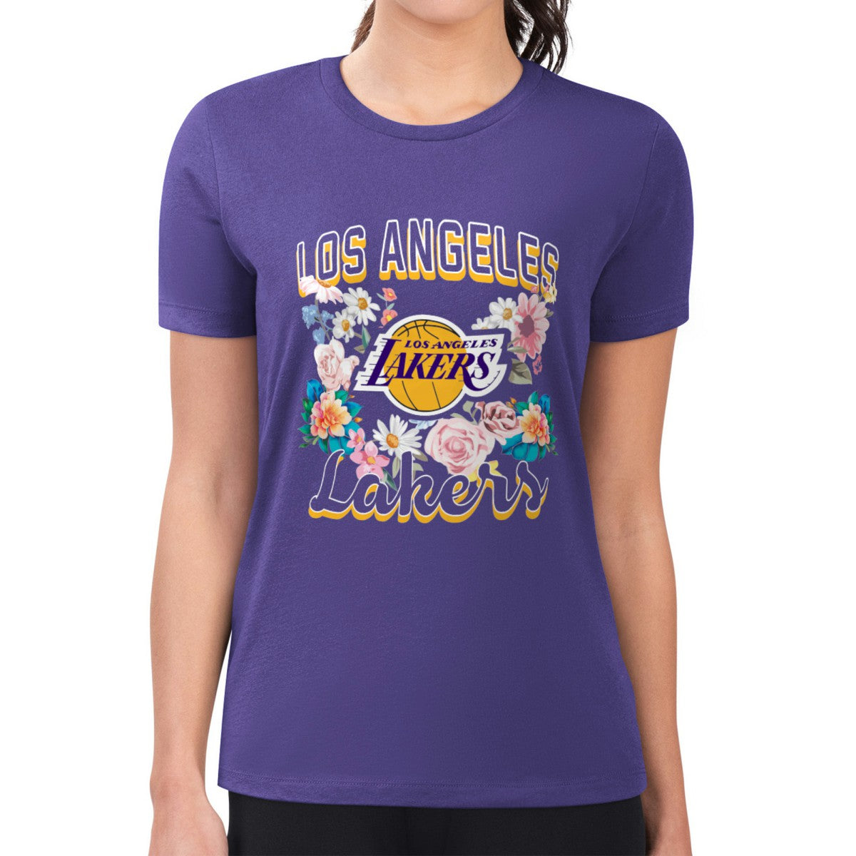 Los Angeles Lakers G-III 4Her by Carl Banks Women's Super-Slim Fit Lightweight Flowers Team Logo Graphic T-Shirt - Purple online