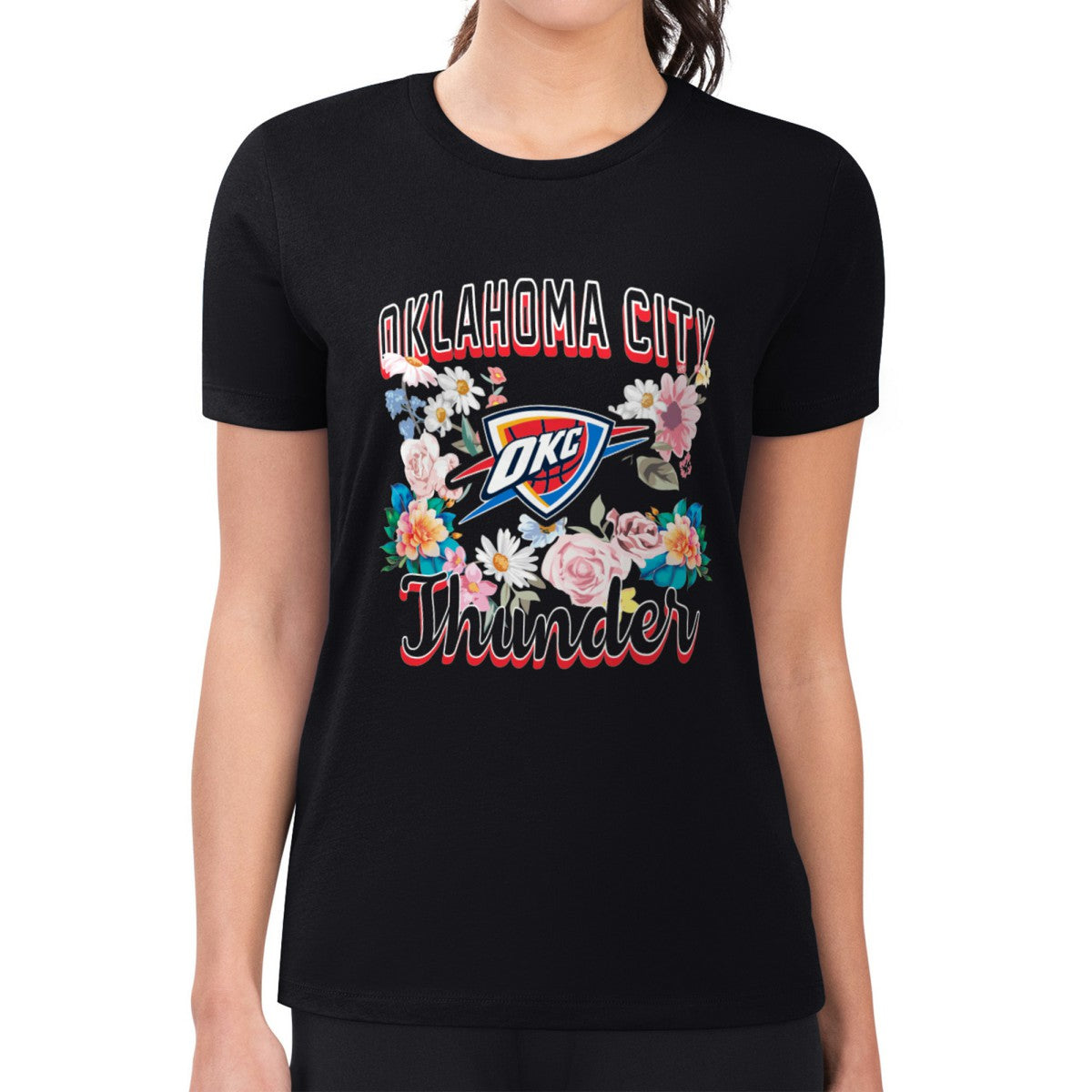 Oklahoma City Thunder G-III 4Her by Carl Banks Women's Super-Slim Fit Lightweight Flowers Team Logo Graphic T-Shirt - Black discount