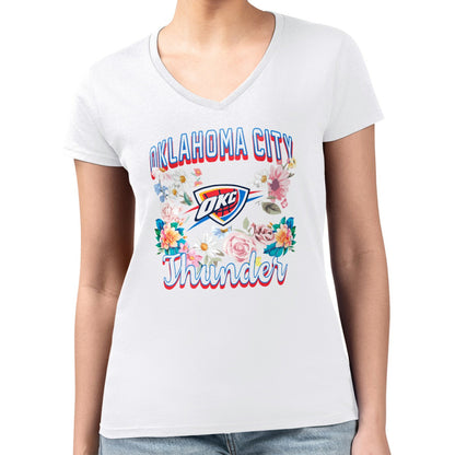Oklahoma City Thunder G-III 4Her by Carl Banks Women's Super-Slim Fit Lightweight Flowers Team Logo Graphic V-Neck T-Shirt - White online