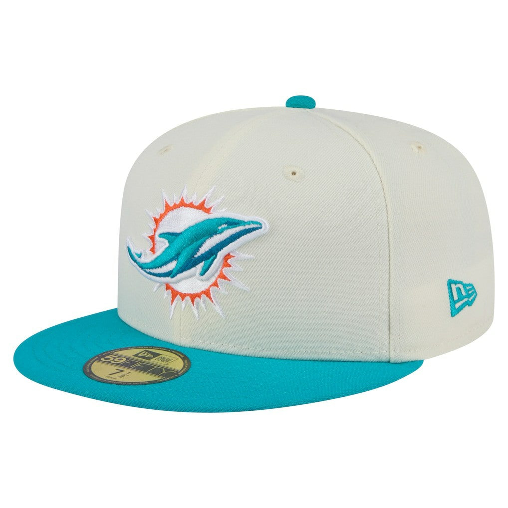 Miami Dolphins New Era Main 59FIFTY Fitted Hat - Cream/Aqua outlet