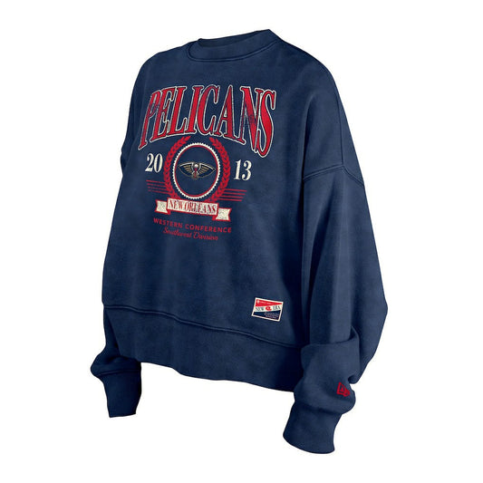 New Orleans Pelicans Women's Throwback Vintage Enzyme Wash Oversized Boxy Pullover Sweatshirt - Navy | New Era shop