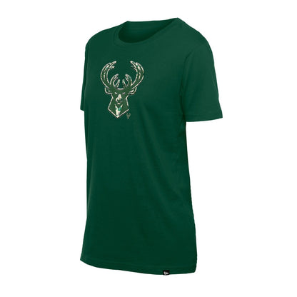 Milwaukee Bucks Women's Glam Game Flower T-Shirt - Hunter Green | New Era for sale