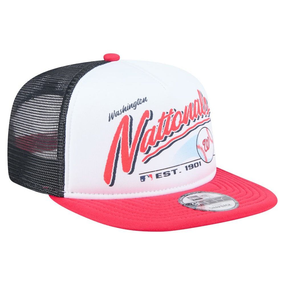 Washington Nationals Retro Script Trucker 9FIFTY Snapback Hat - White/Red | New Era