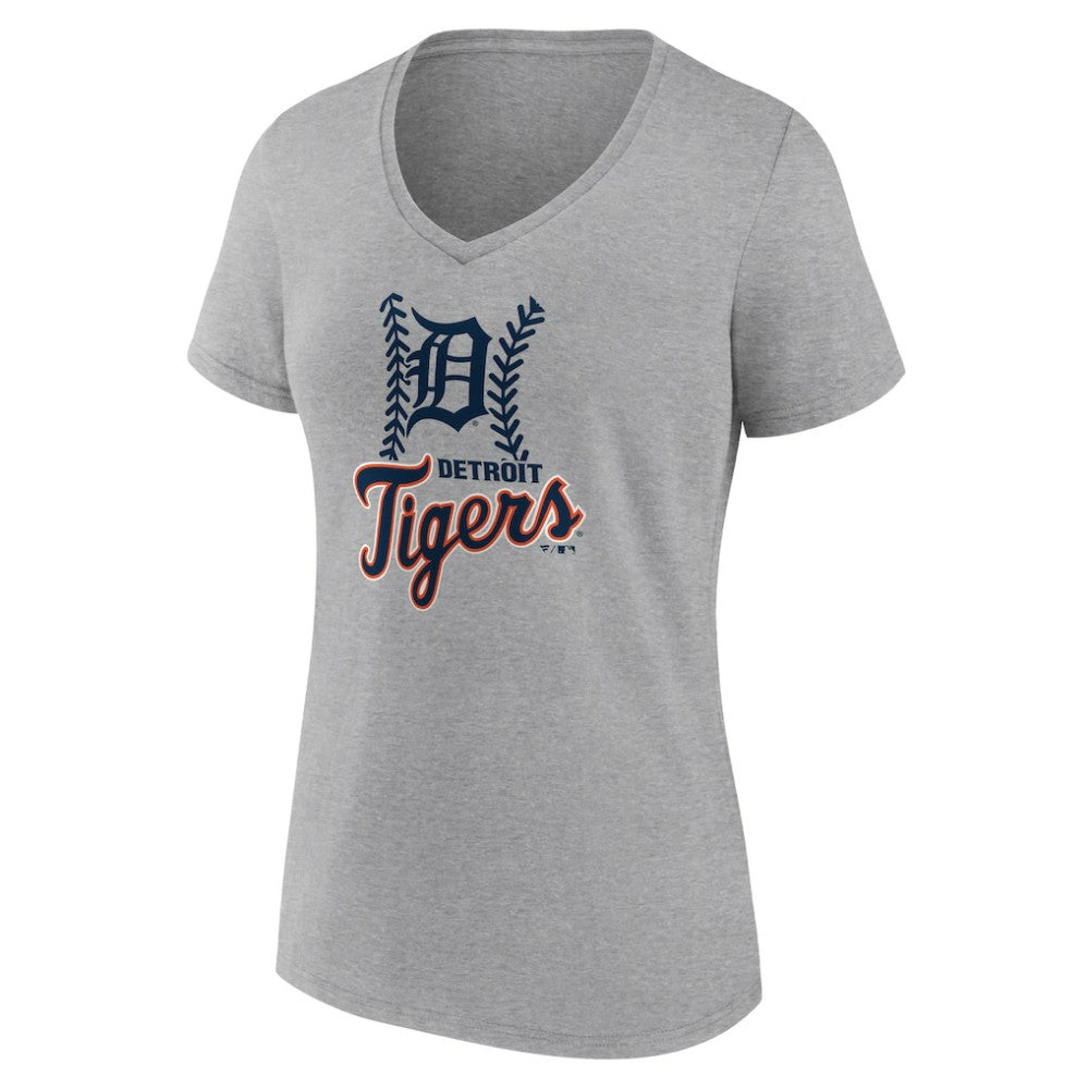 Detroit Tigers Women's Fastball V-Neck T-Shirt - Gray