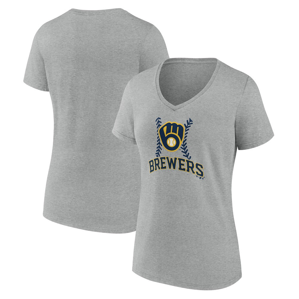 Milwaukee Brewers Women's Fastball V-Neck T-Shirt - Gray