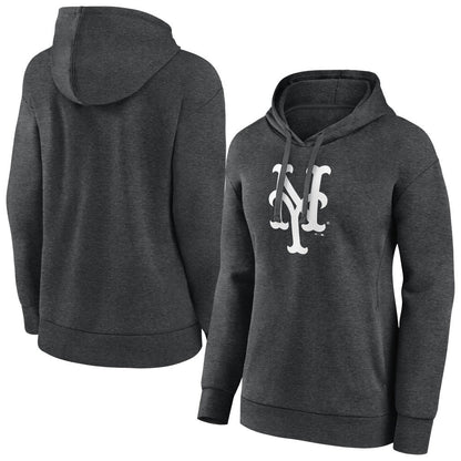 New York Mets Women's Monochrome Pullover Hoodie - Charcoal