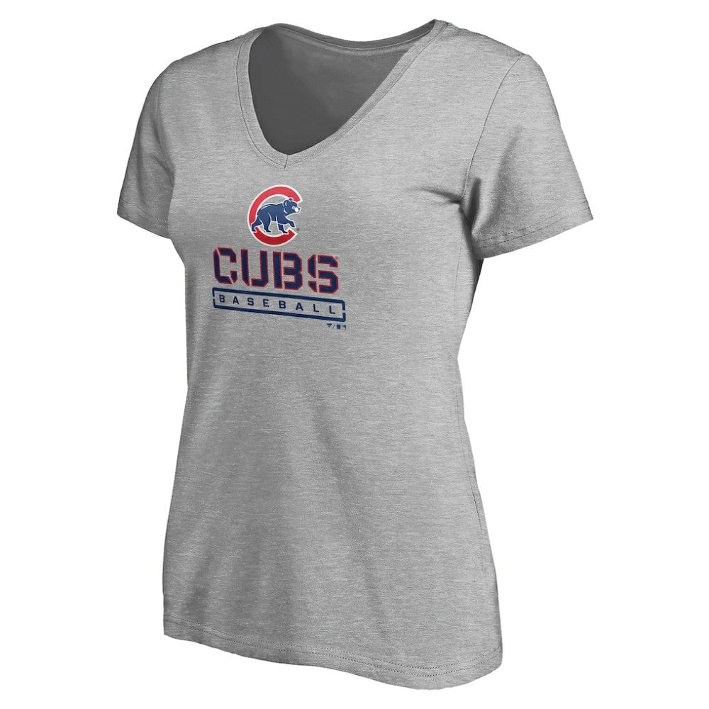 Chicago Cubs Women's Evanston Stencil V-Neck T-Shirt - Gray