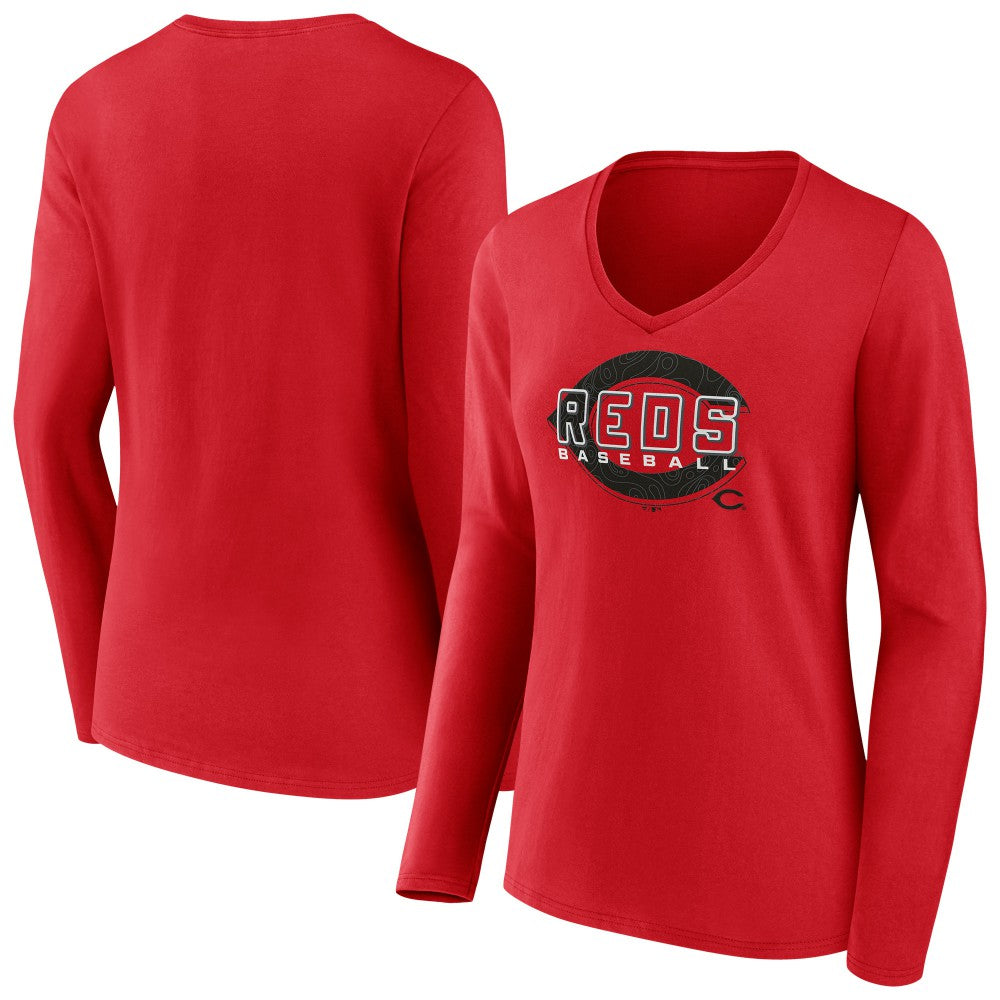 Cincinnati Reds Women's Stellar Long Sleeve V-Neck T-Shirt - Red