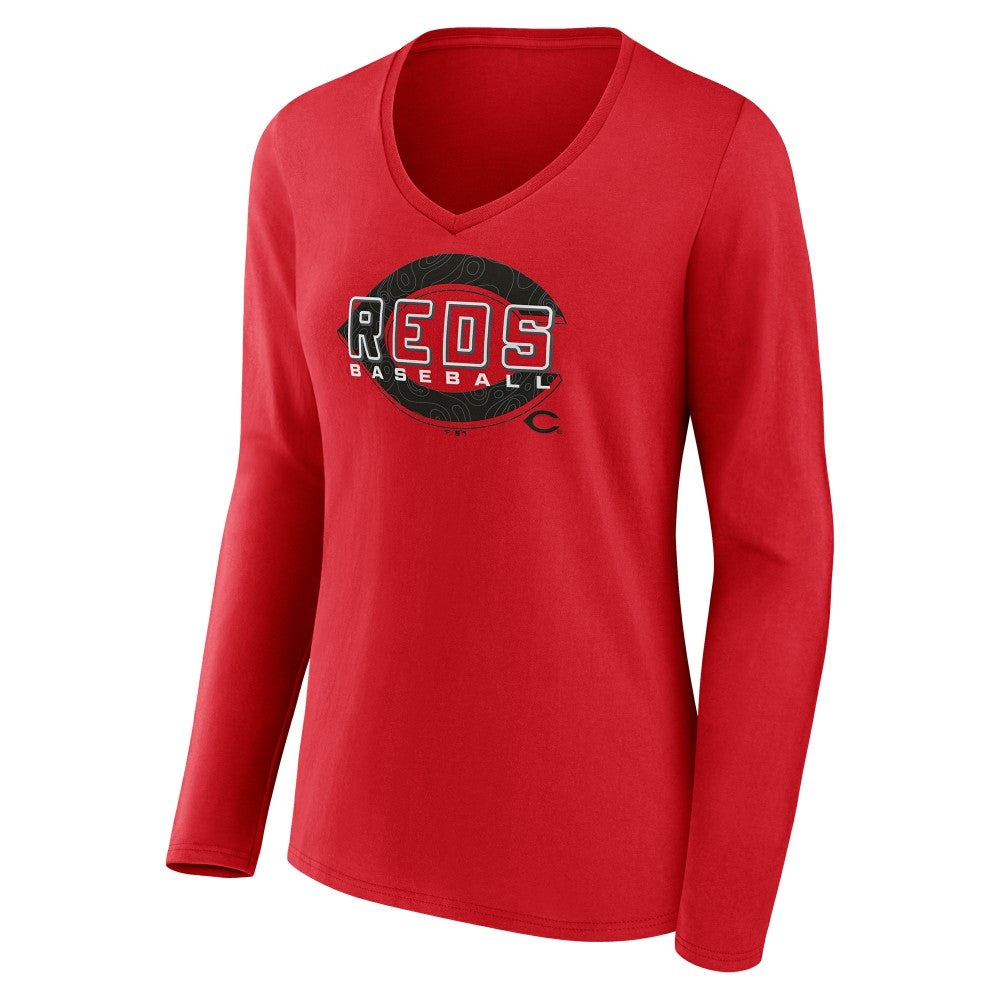 Cincinnati Reds Women's Stellar Long Sleeve V-Neck T-Shirt - Red