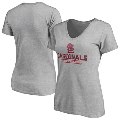 St. Louis Cardinals Women's Evanston Stencil V-Neck T-Shirt - Gray