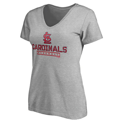 St. Louis Cardinals Women's Evanston Stencil V-Neck T-Shirt - Gray
