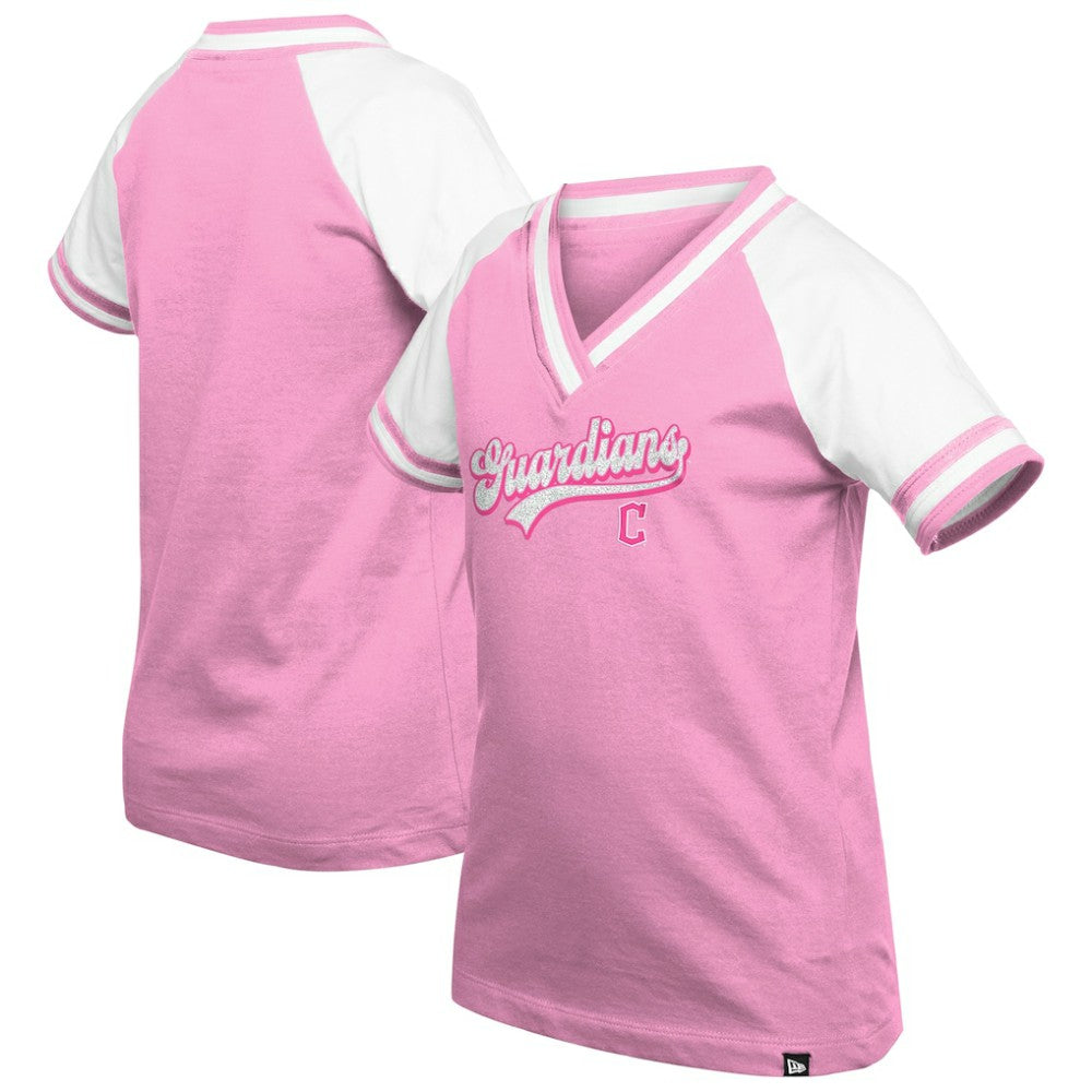 Cleveland Guardians Girls Youth Mommy & Me Raglan V-Neck T-Shirt - Pink | New Era