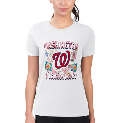 Washington Nationals G-III 4Her by Carl Banks Women's Super-Slim Fit Lightweight Flowers Graphic T-Shirt - White