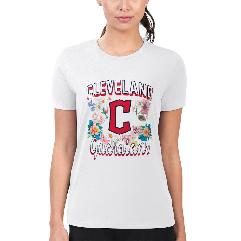 Cleveland Guardians G-III 4Her by Carl Banks Women's Super-Slim Fit Lightweight Flowers Graphic T-Shirt - White