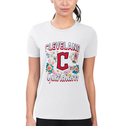 Cleveland Guardians G-III 4Her by Carl Banks Women's Super-Slim Fit Lightweight Flowers Graphic T-Shirt - White