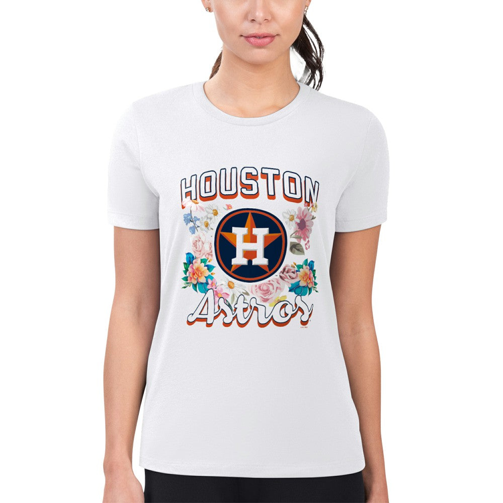 Houston Astros G-III 4Her by Carl Banks Women's Super-Slim Fit Lightweight Flowers Graphic T-Shirt - White
