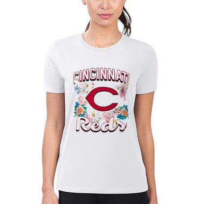 Cincinnati Reds G-III 4Her by Carl Banks Women's Super-Slim Fit Lightweight Flowers Graphic T-Shirt - White