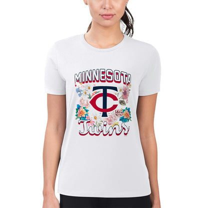 Minnesota Twins G-III 4Her by Carl Banks Women's Super-Slim Fit Lightweight Flowers Graphic T-Shirt - White
