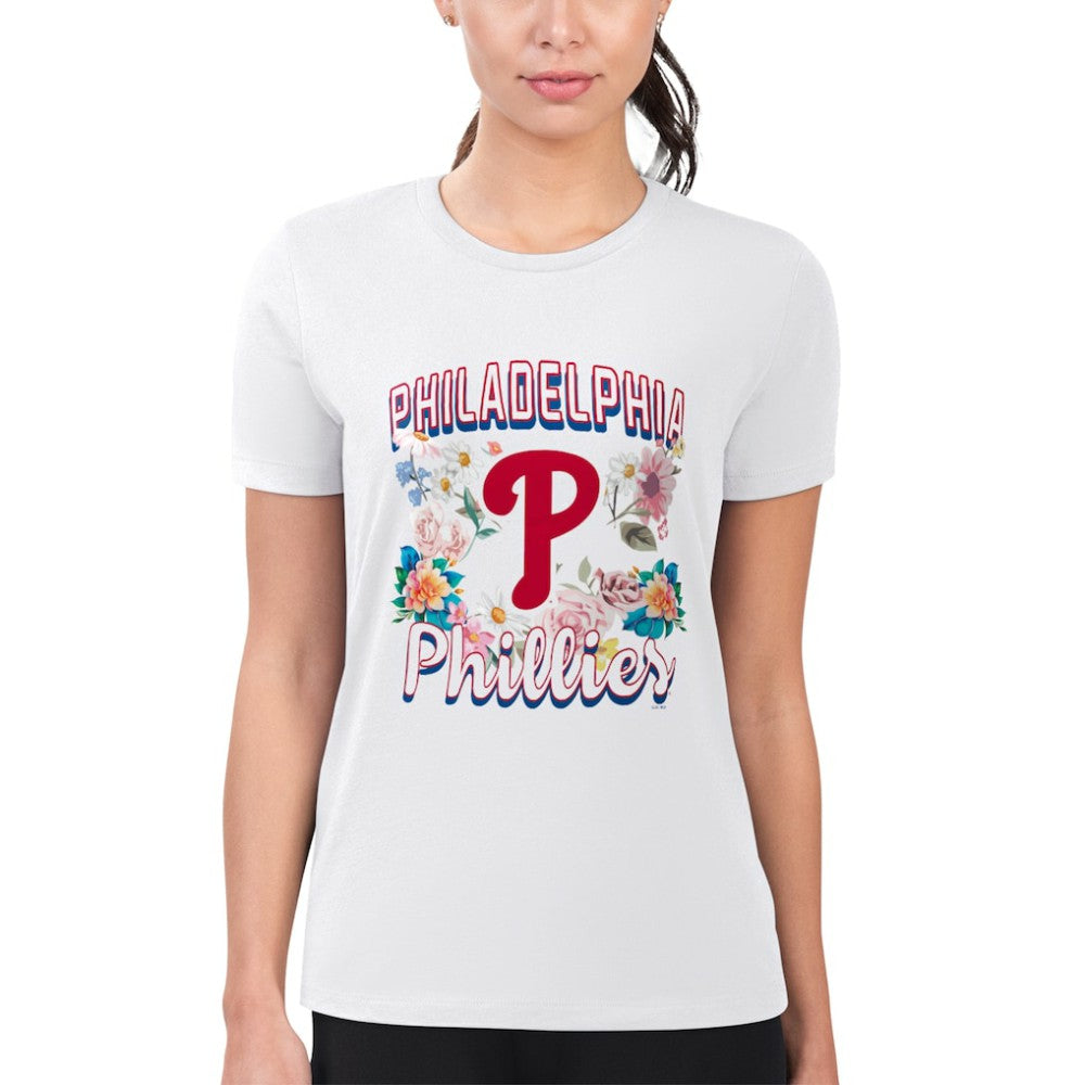 Philadelphia Phillies G-III 4Her by Carl Banks Women's Super-Slim Fit Lightweight Flowers Graphic T-Shirt - White