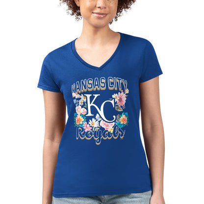 Kansas City Royals G-III 4Her by Carl Banks Women's Super-Slim Fit Lightweight Flowers Graphic V-Neck T-Shirt - Royal