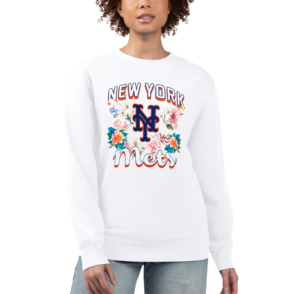 New York Mets G-III 4Her by Carl Banks Women's Flowers Graphic Pullover Sweatshirt - White