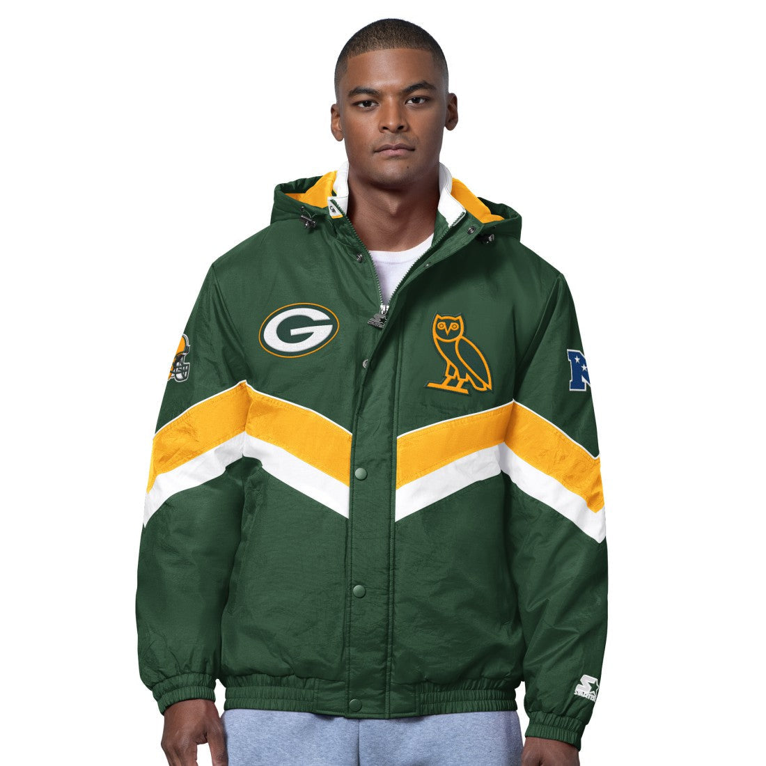Green Bay Packers OVO x Starter Sideline Full-Snap Puffer Jacket - Green on sale