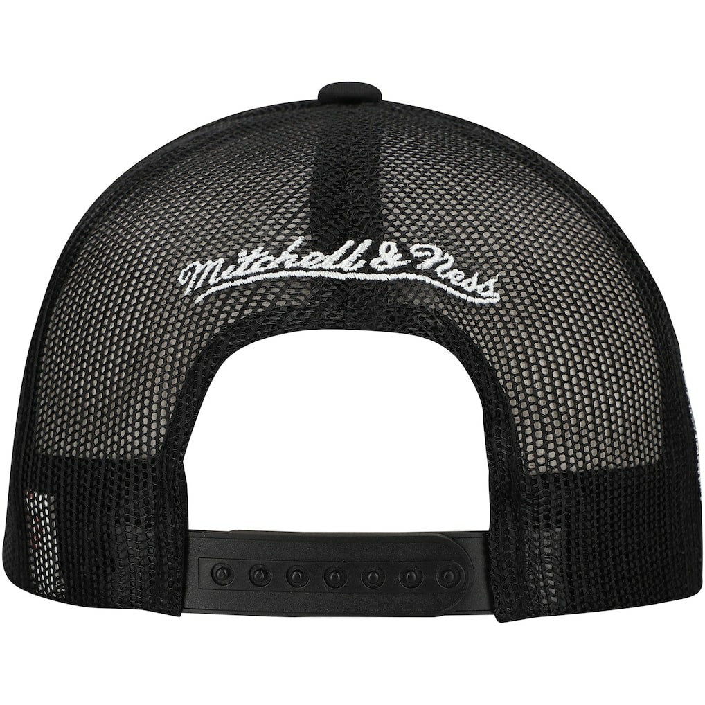 Brooklyn Nets Script Trucker Adjustable Hat - Black | Mitchell & Ness outlet