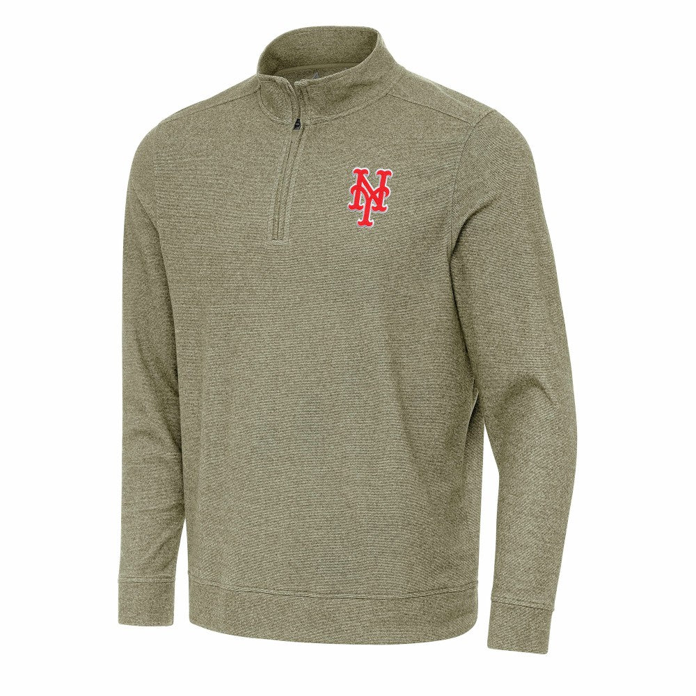 New York Mets Antigua Subtle Quarter-Zip Sweatshirt - Heather Olive