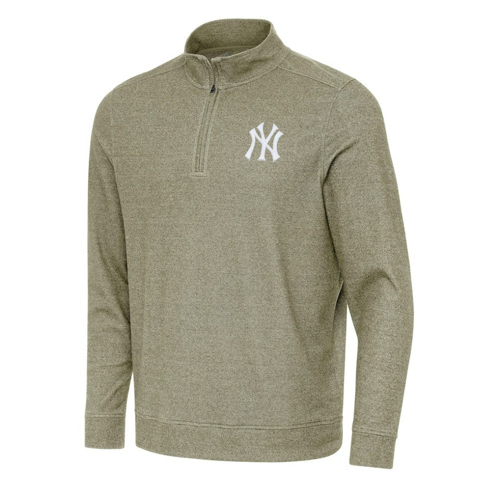 New York Yankees Antigua Subtle Quarter-Zip Sweatshirt - Heather Olive