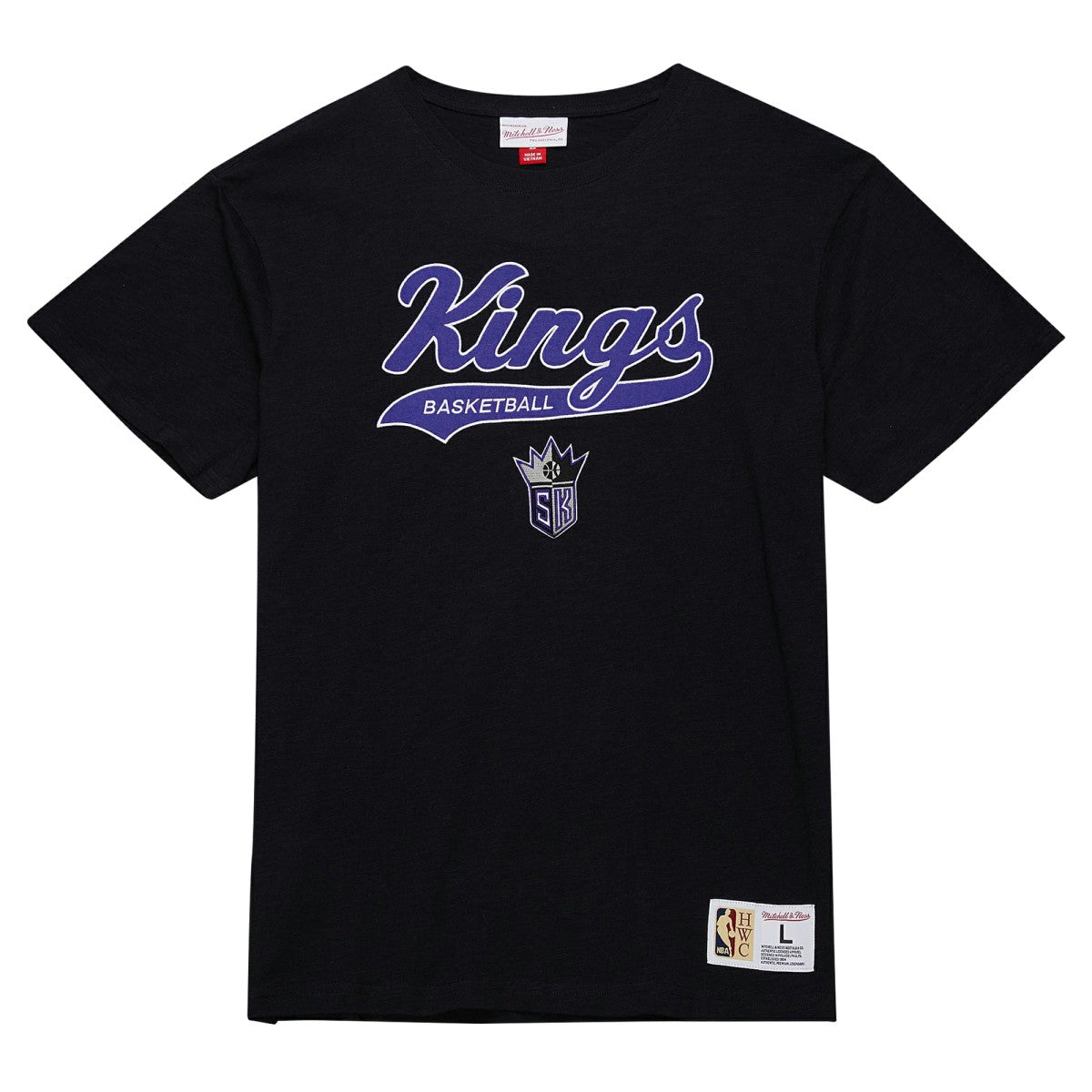 Sacramento Kings Hardwood Classics Felt Applique Slub T-Shirt - Black | Mitchell & Ness shop