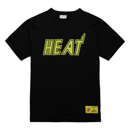 Miami Heat Hardwood Classics Neon Nights Premium T-Shirt - Black | Mitchell & Ness for sale