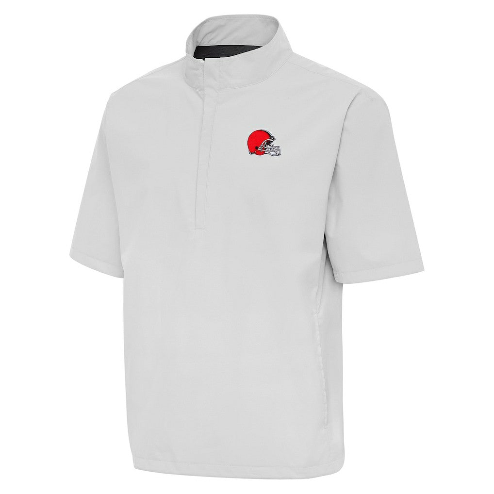 Cleveland Browns Antigua Brisk Short Sleeve Quarter-Zip Windshirt - Heather Gray on sale