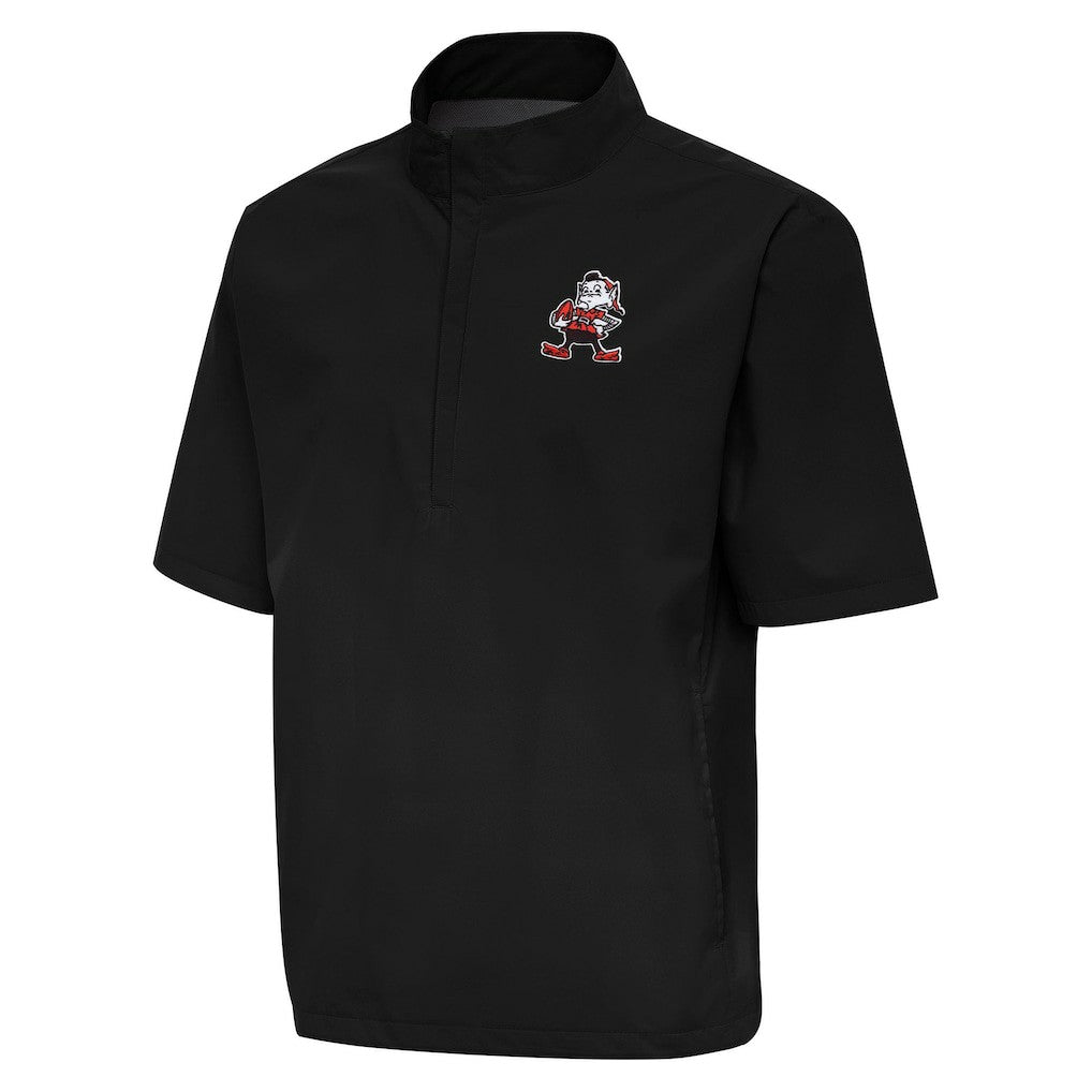 Cleveland Browns Antigua Brisk Short Sleeve Quarter-Zip Windshirt - Black cheap