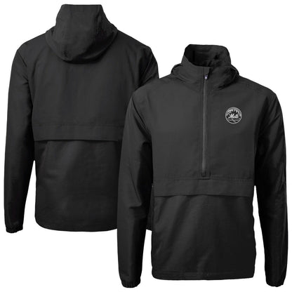 New York Mets Cutter & Buck Charter Eco Recycled Anorak Half-Zip Hoodie Jacket - Black