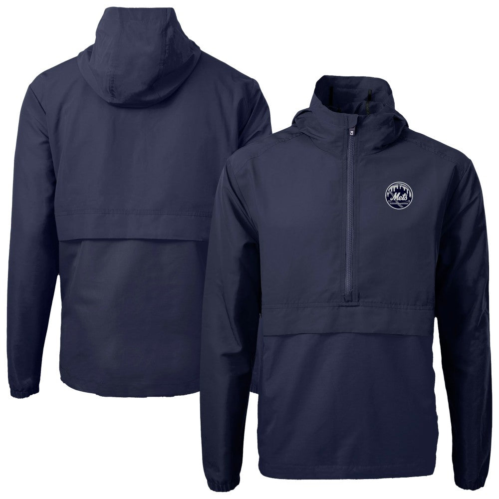 New York Mets Cutter & Buck Charter Eco Recycled Anorak Half-Zip Hoodie Jacket - Navy