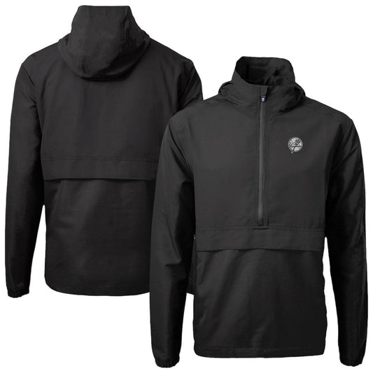 New York Yankees Cutter & Buck Charter Eco Recycled Anorak Half-Zip Hoodie Jacket - Black