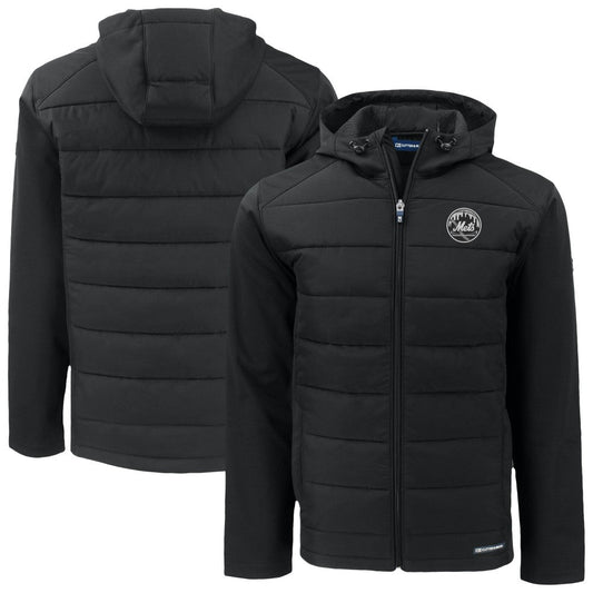 New York Mets Cutter & Buck Evoke Hybrid Eco Softshell Recycled Full-Zip Hooded Jacket - Black