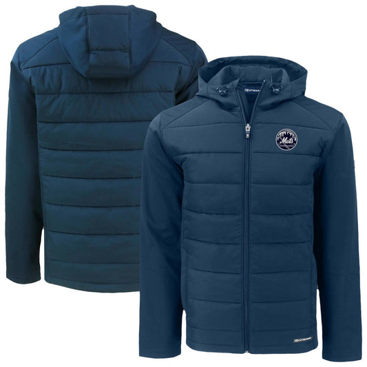 New York Mets Cutter & Buck Evoke Hybrid Eco Softshell Recycled Full-Zip Hooded Jacket - Navy