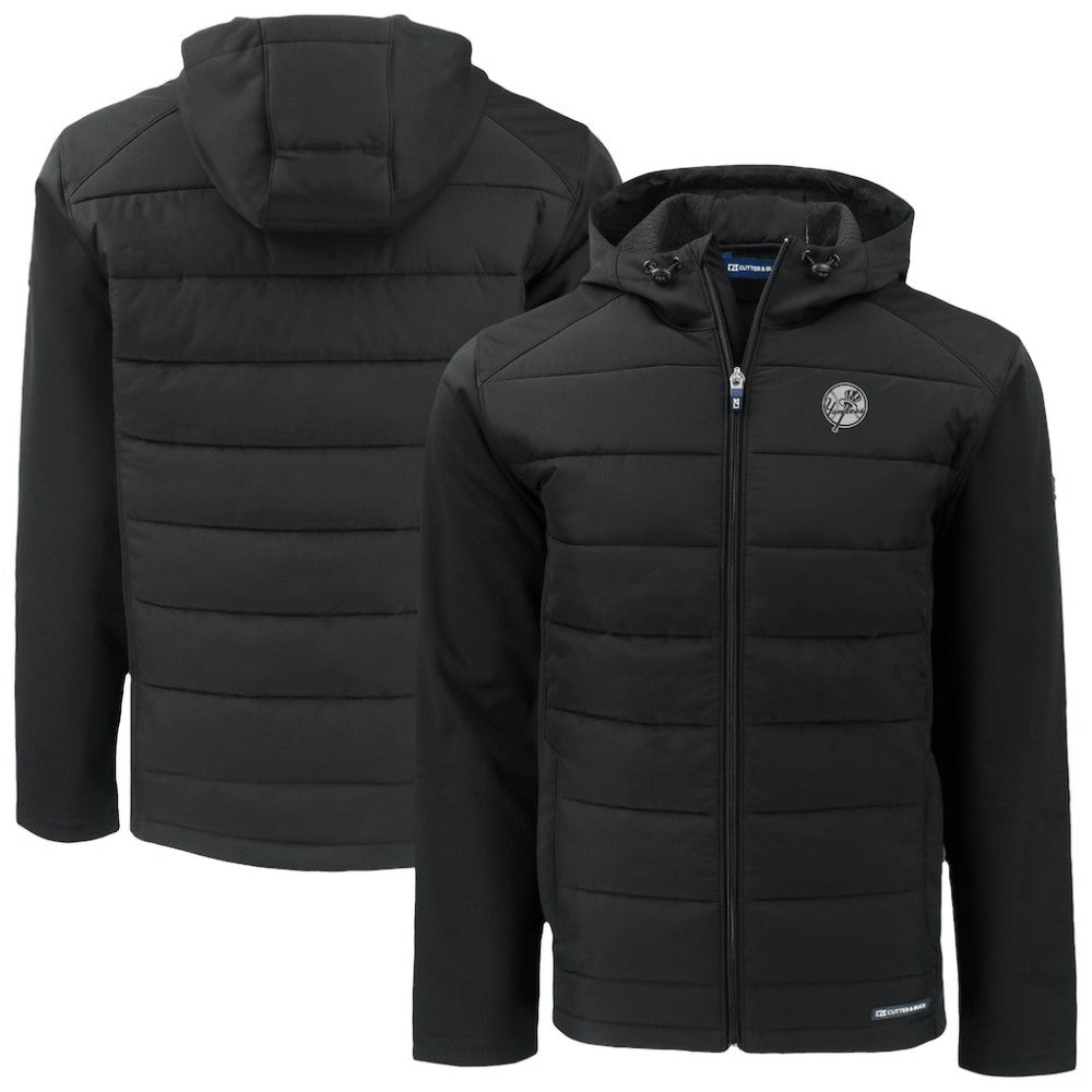 New York Yankees Cutter & Buck Evoke Hybrid Eco Softshell Recycled Full-Zip Hooded Jacket - Black