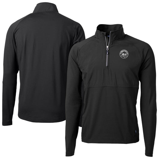 New York Mets Cutter & Buck Adapt Eco Hybrid Raglan DryTec Quarter-Zip Jacket - Black