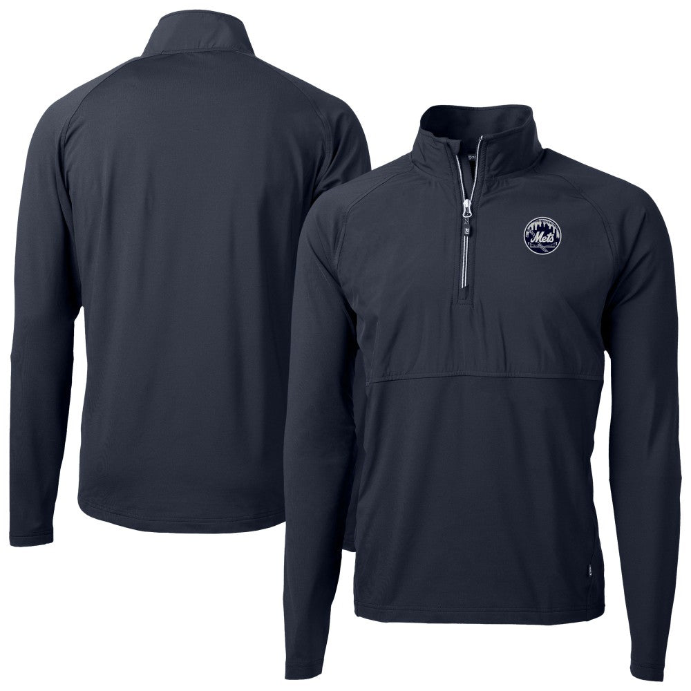 New York Mets Cutter & Buck Adapt Eco Hybrid Raglan DryTec Quarter-Zip Jacket - Navy