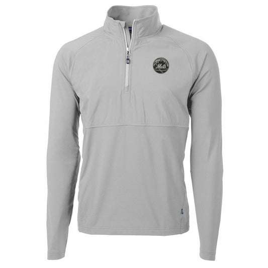 New York Mets Cutter & Buck Adapt Eco Hybrid Raglan DryTec Quarter-Zip Jacket - Gray